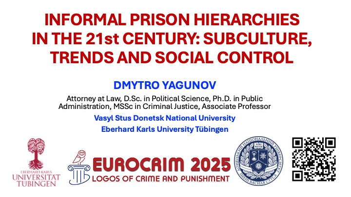 Dmytro Yagunov:  Russian criminal and prison subculture or Russian  national criminal and prison culture (The 2025 Annual Conference of the European Society of Criminology)